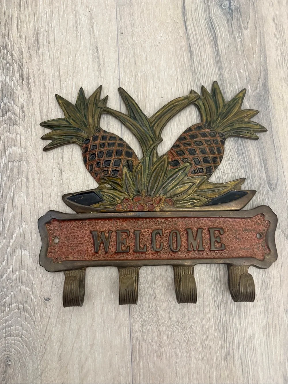Tropical Pineapple Wall Hook Rack - Brown & Green
